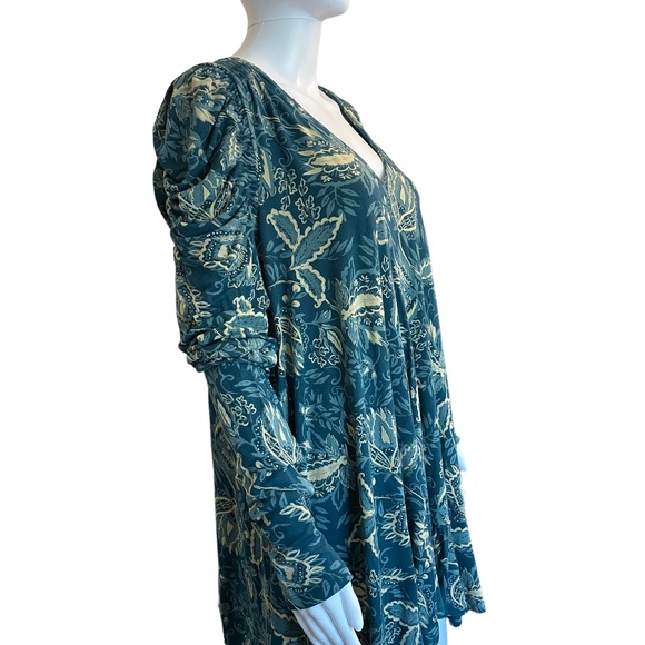 Free People "Hello Lover" Women's Size L/G Mini Dress Tunic Top Blue/Green/Cream - Picture 4 of 15
